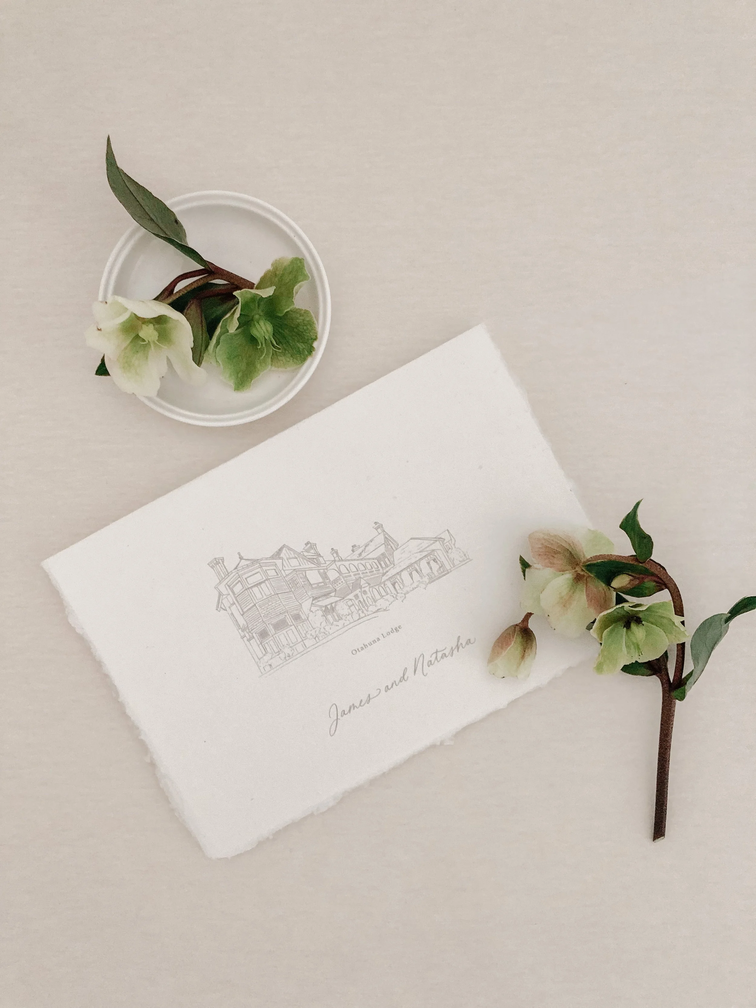 Wedding invitations with venue illustration