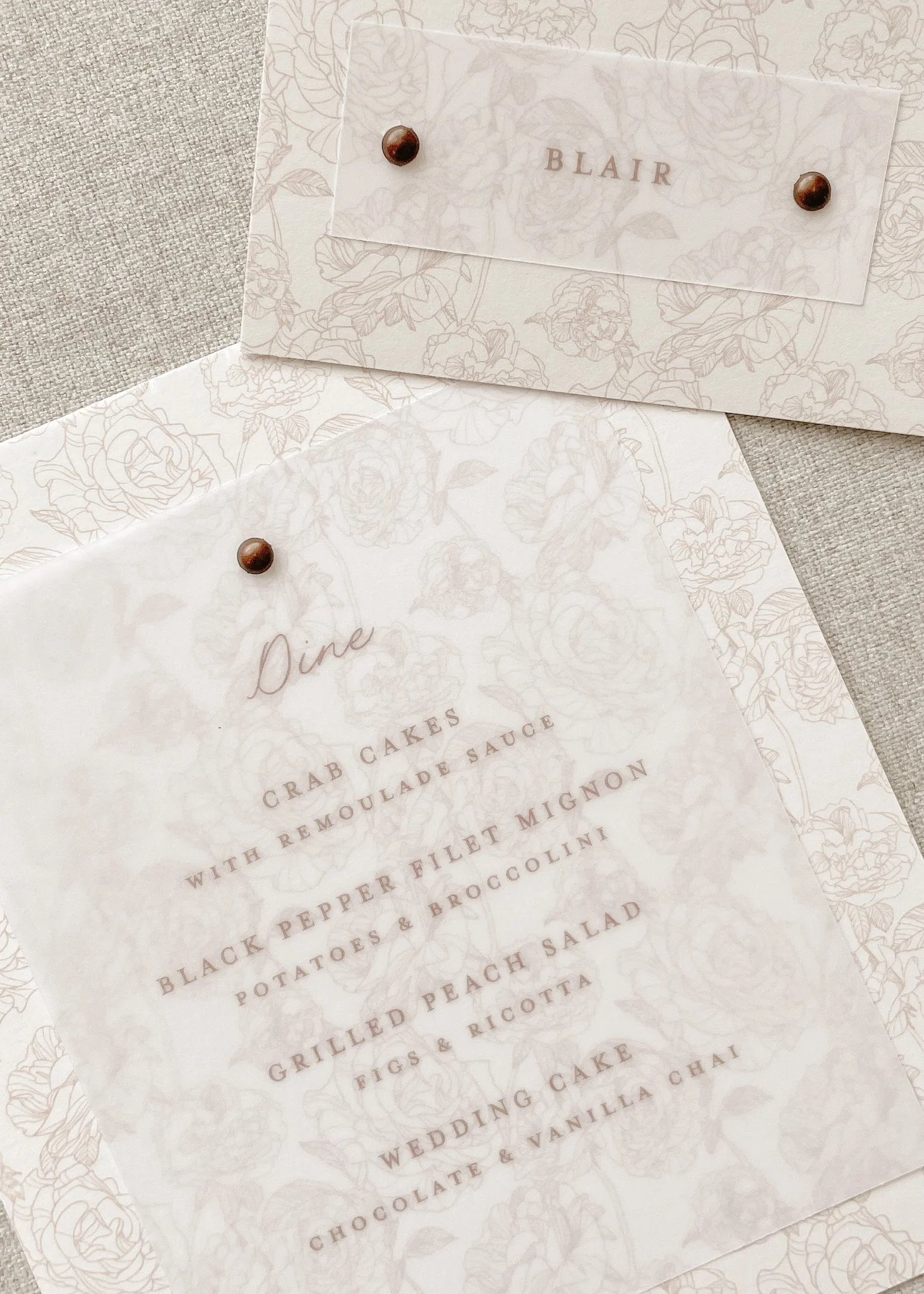 Wedding menus and placards