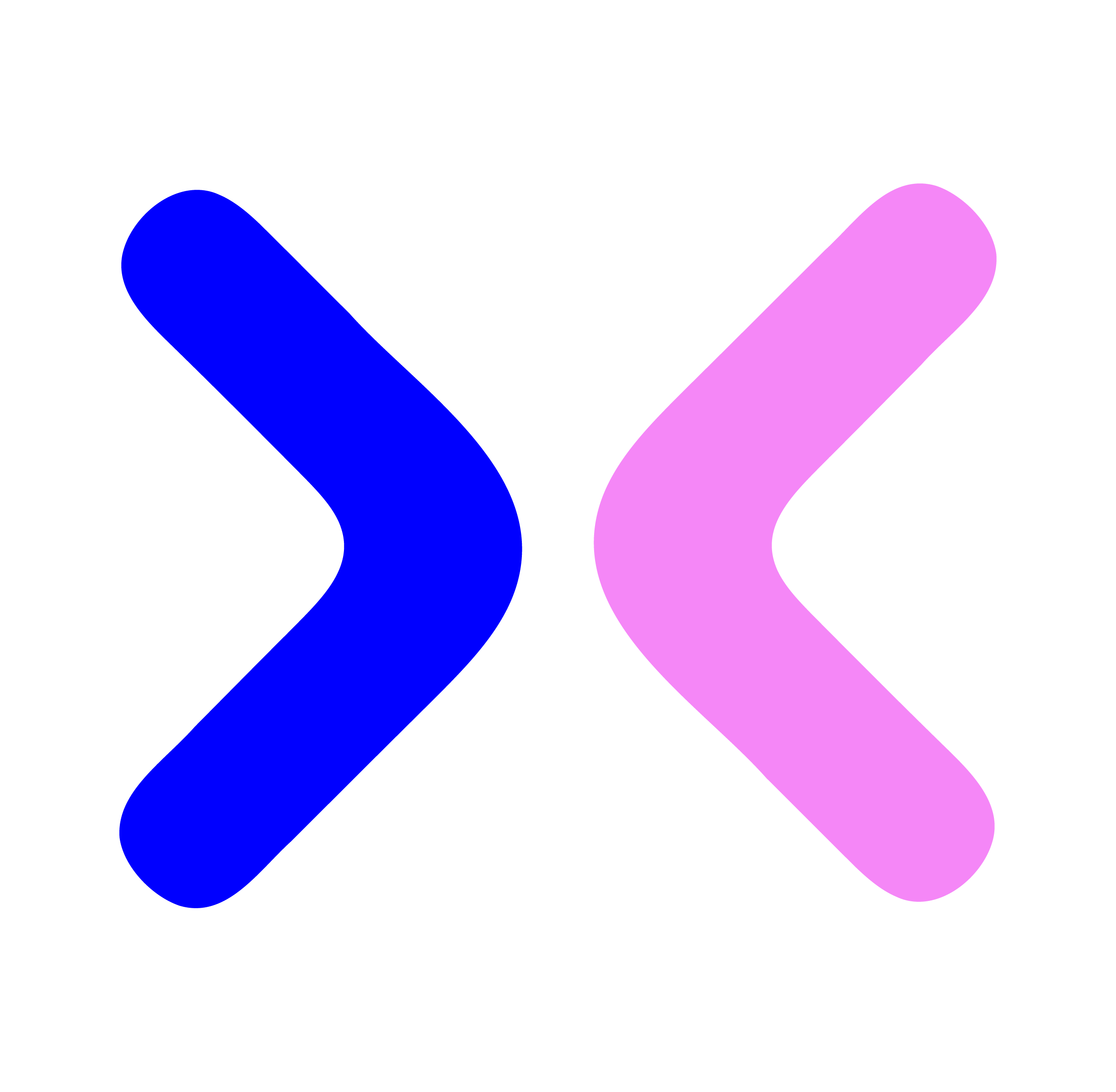 Logo with two angled arrows, one blue and one pink, facing opposite directions, on a black background.