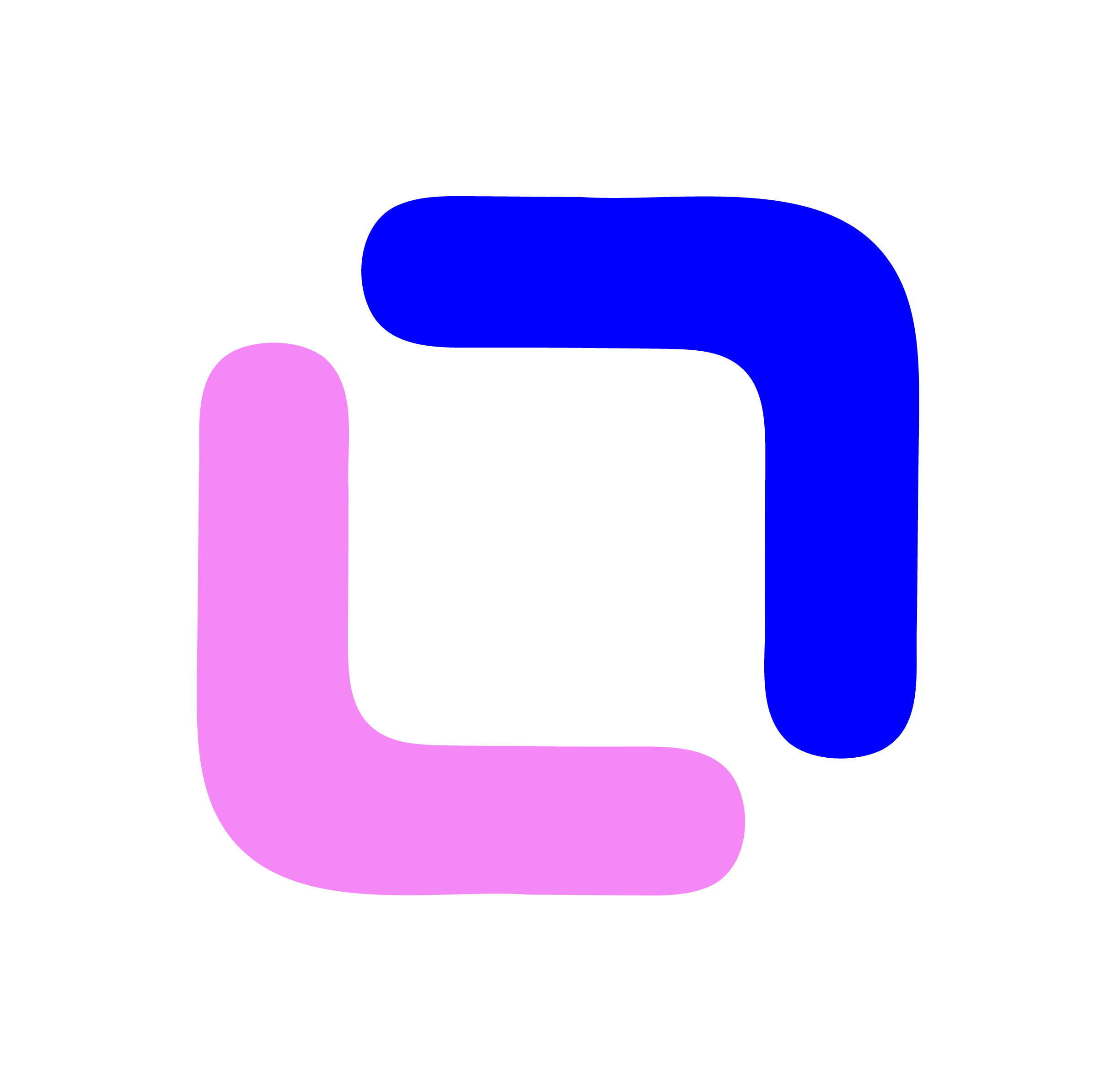 Logo featuring two interlocking square shapes, one pink and one blue, on a black background.