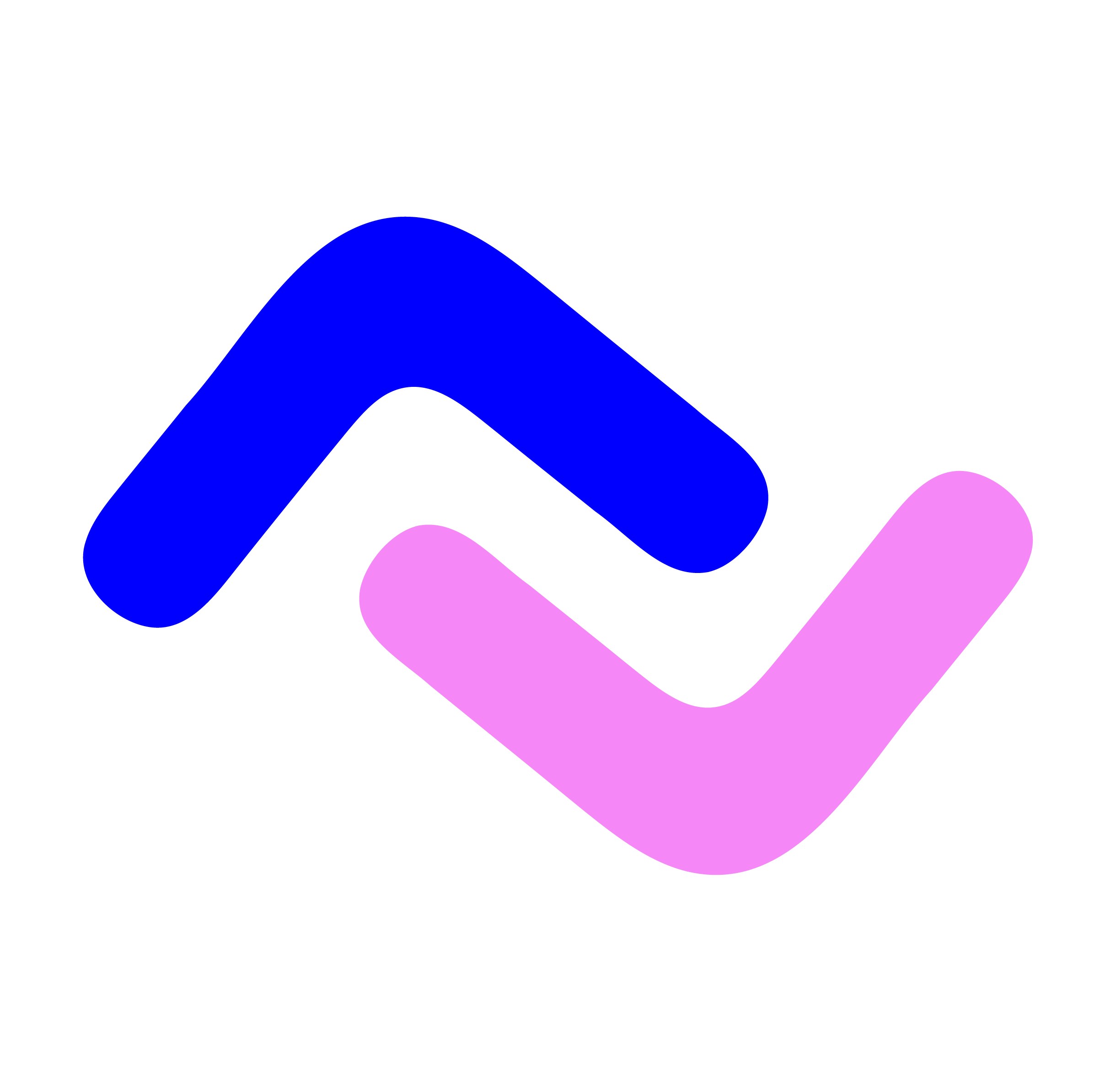 A stylized logo consisting of two thick, curved lines, one in purple and one in blue, forming an abstract checkmark or arrow symbol on a black background.