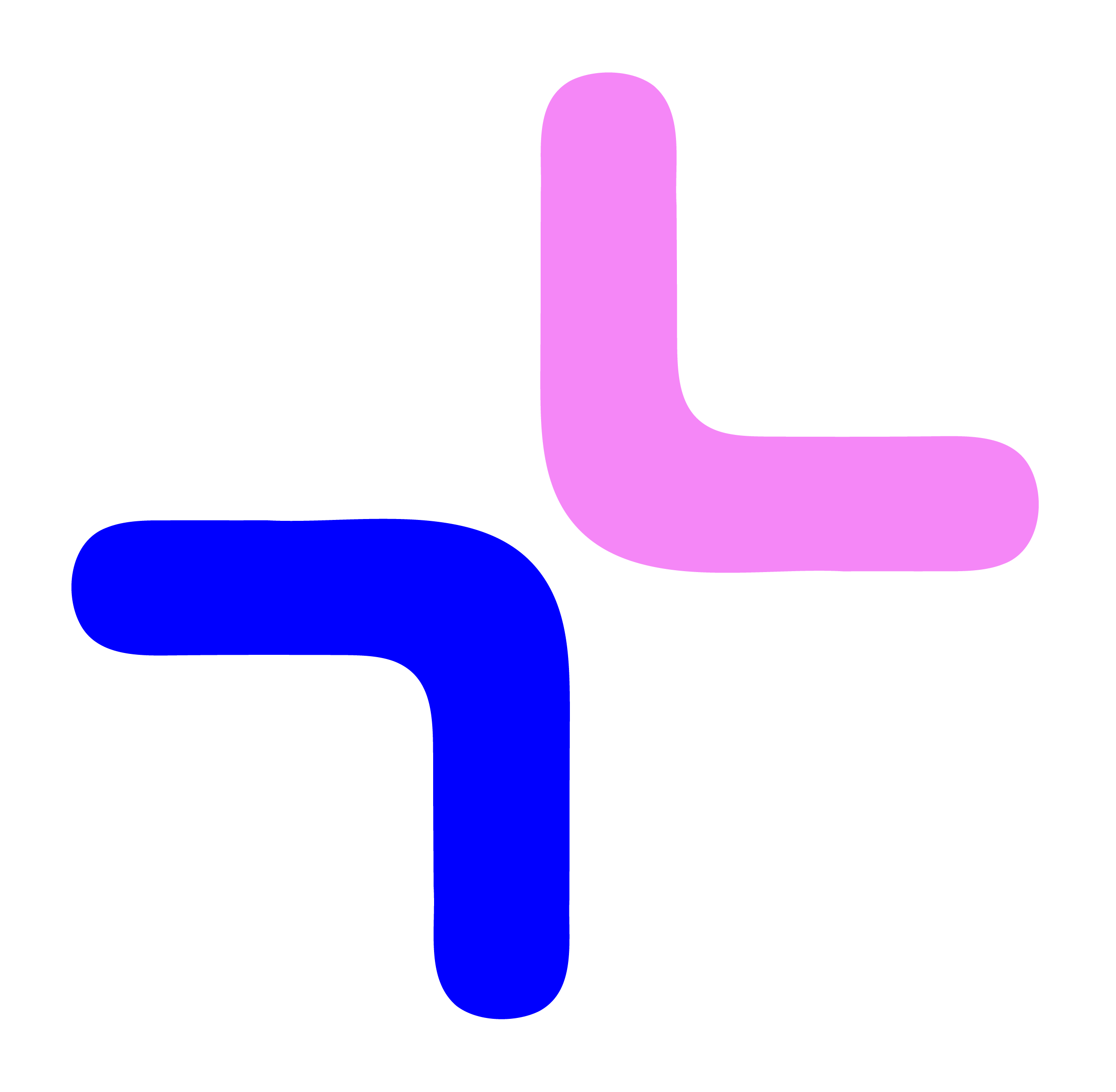 A black background with four thick, rounded lines forming a plus sign, two in blue and two in purple, arranged vertically and horizontally.