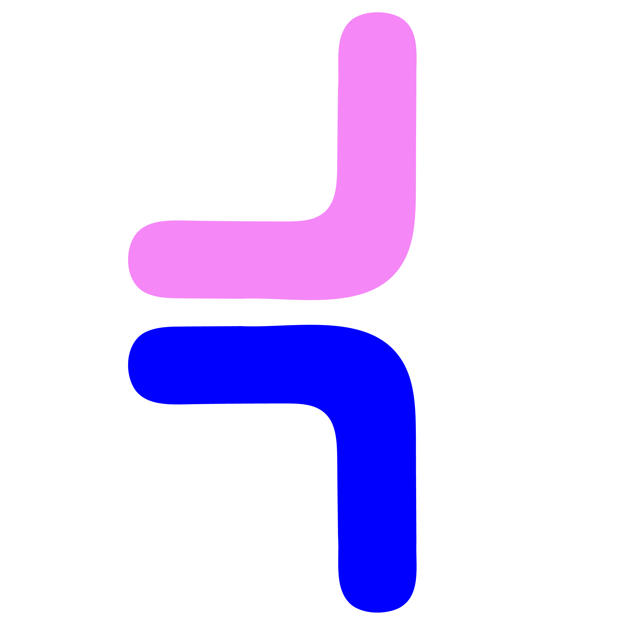 A logo with a black cross made of two rounded rectangles, one pink and one blue, intersecting in the center.