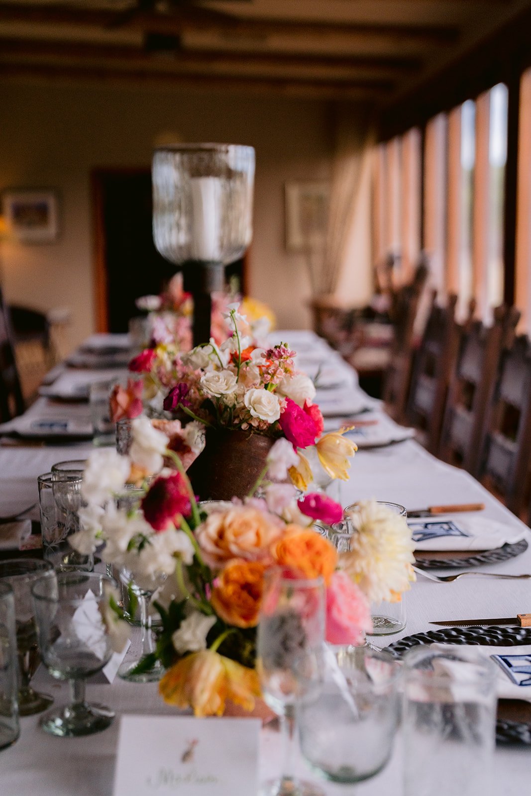 Rustic table setting with bold floral design