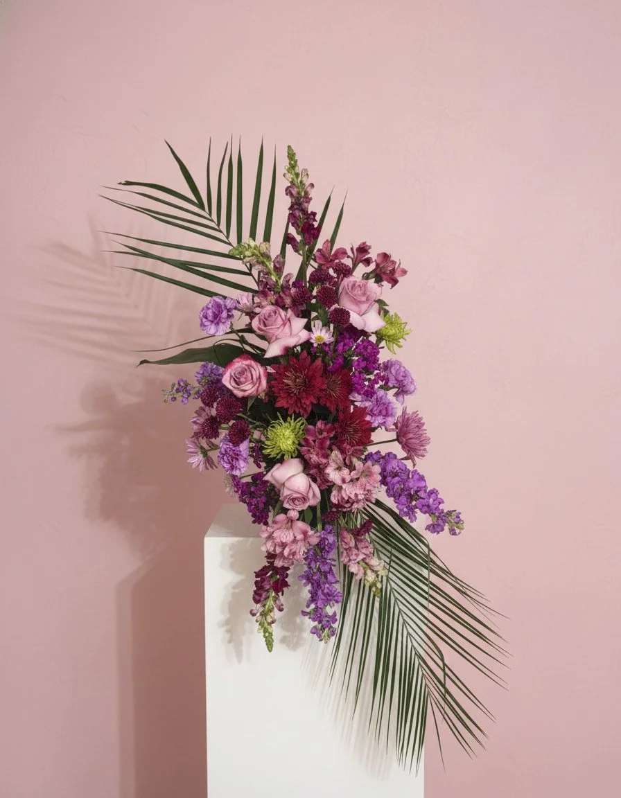 Magenta and Green Standing Funeral Spray on Easel
