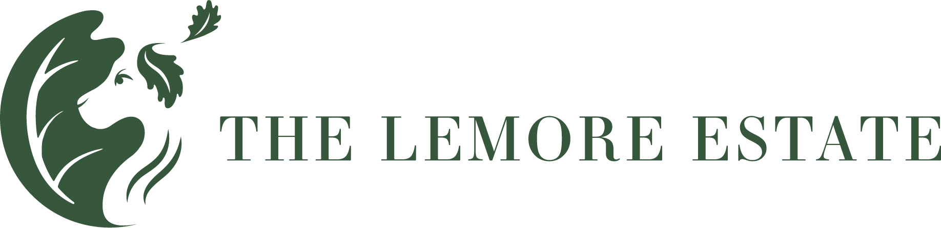 A logo for The LeMore Estate featuring a stylized green lion's head and the estate's name in green text.
