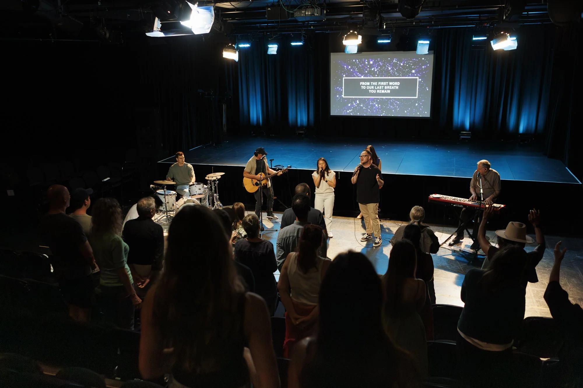 Crowd worshipping at Pastor Adrian Tam preaching at Citizens Church Sydney