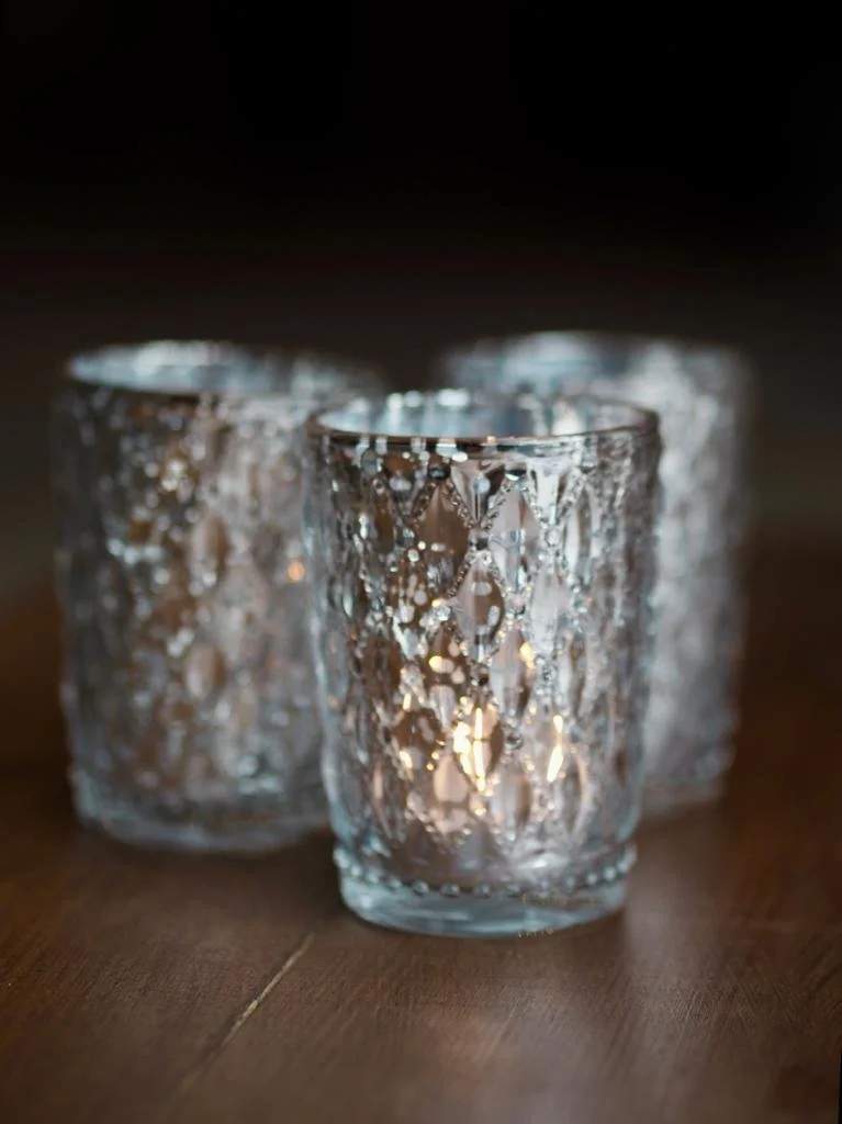 Silver tealight holders with diamond details | £1.50 each | 29 available 