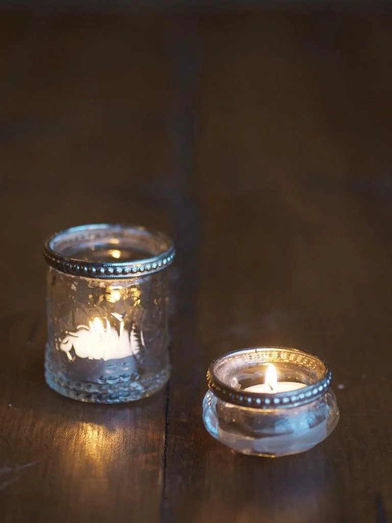 Glass tealight holder with metal rim | £1.50 each | 42 available 