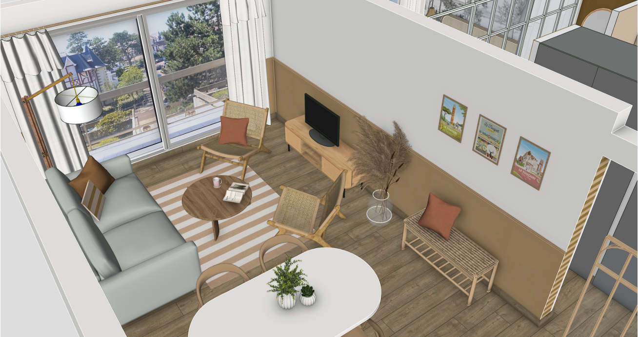 Rénovation décoration salon chaleureux et cocoon en bord de mer Le Touquet