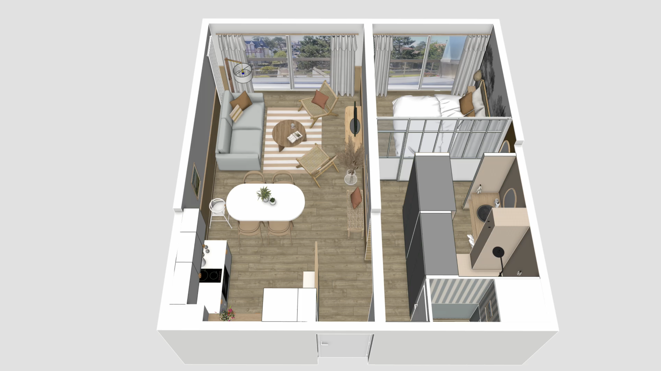 Rénovation appartement en location en bord de mer avec décoration moderne