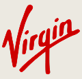 Virgin logo in red script font
