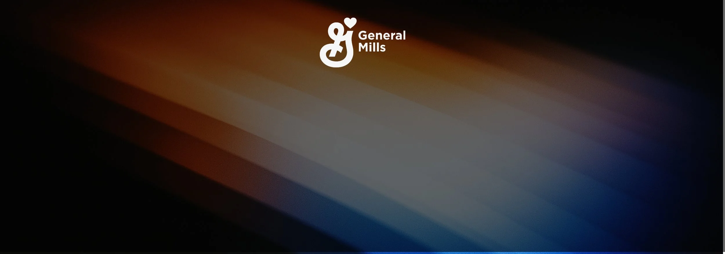 General Mills logo on a background with diagonal gradient lines in shades of beige, orange, blue, and black.