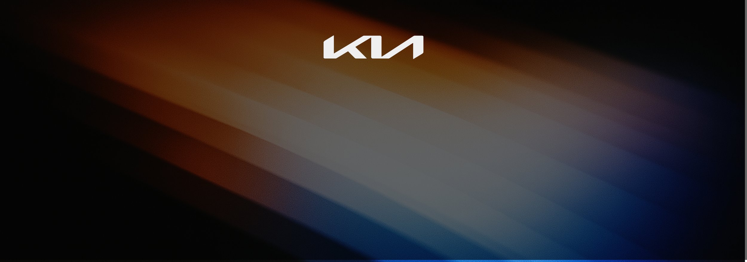 Kia logo on a dark background with rainbow-colored diagonal light streaks.