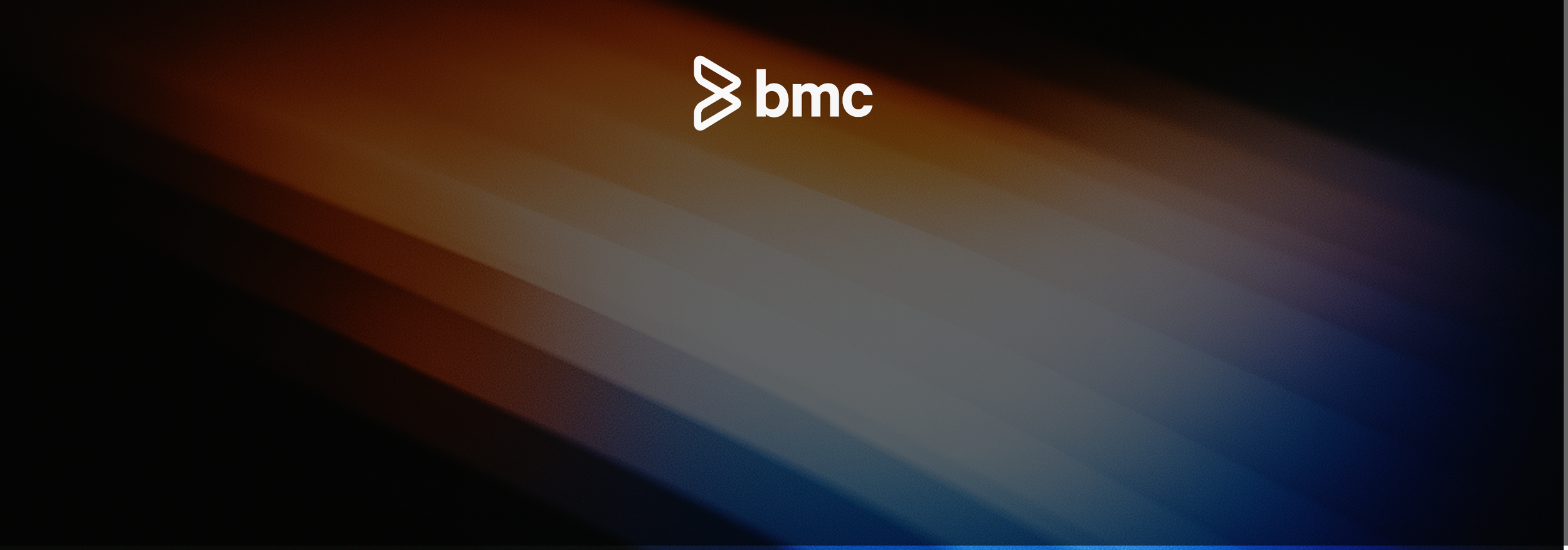 BMC logo centered on a dark, colorful diagonal striped background with orange, brown, purple, and blue hues.