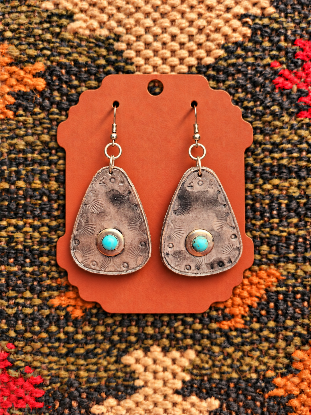 Distressed Taupe Turquoise Leather Earrings.png