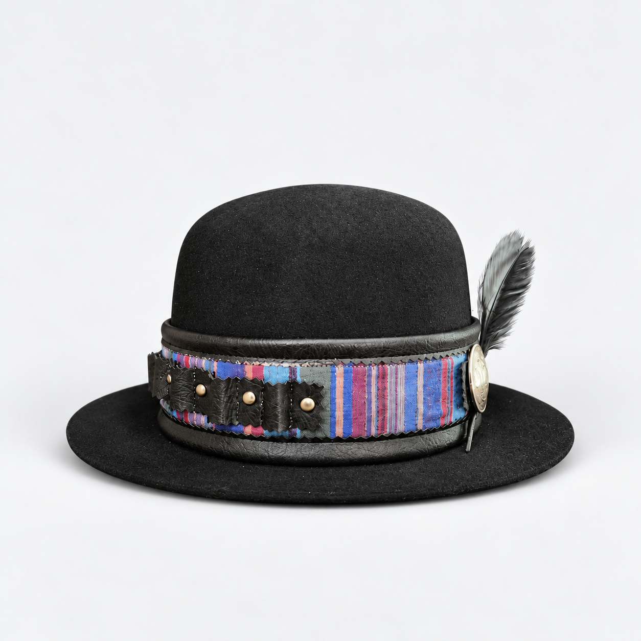 Luxury black bowler hat with feather.png