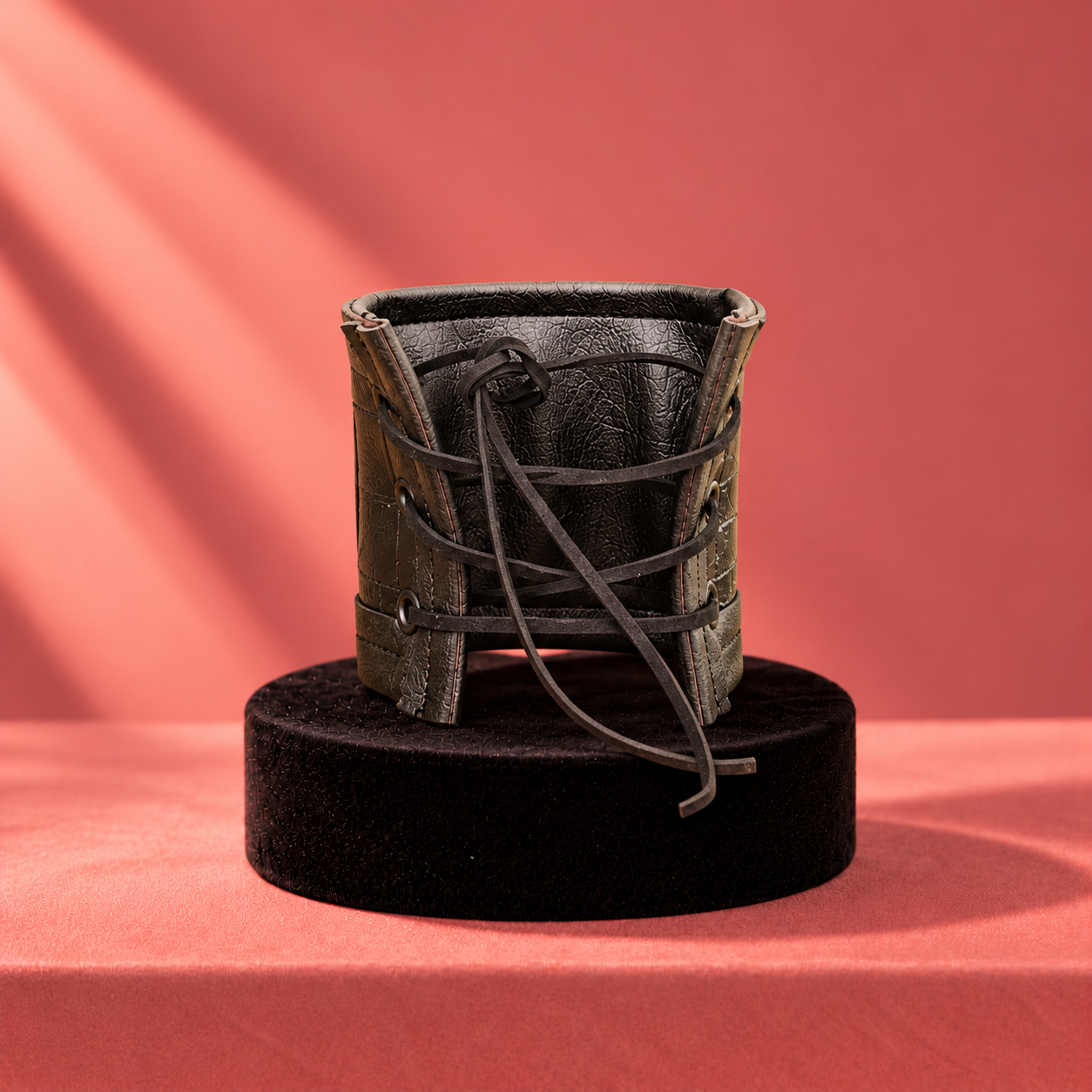 Open black leather cuff with crossed laces.png