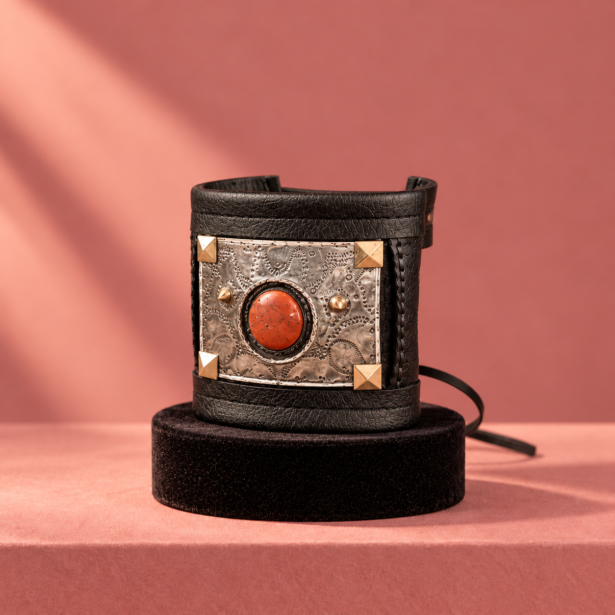 Blush Leather Cuff with Rust-Red Stone.png