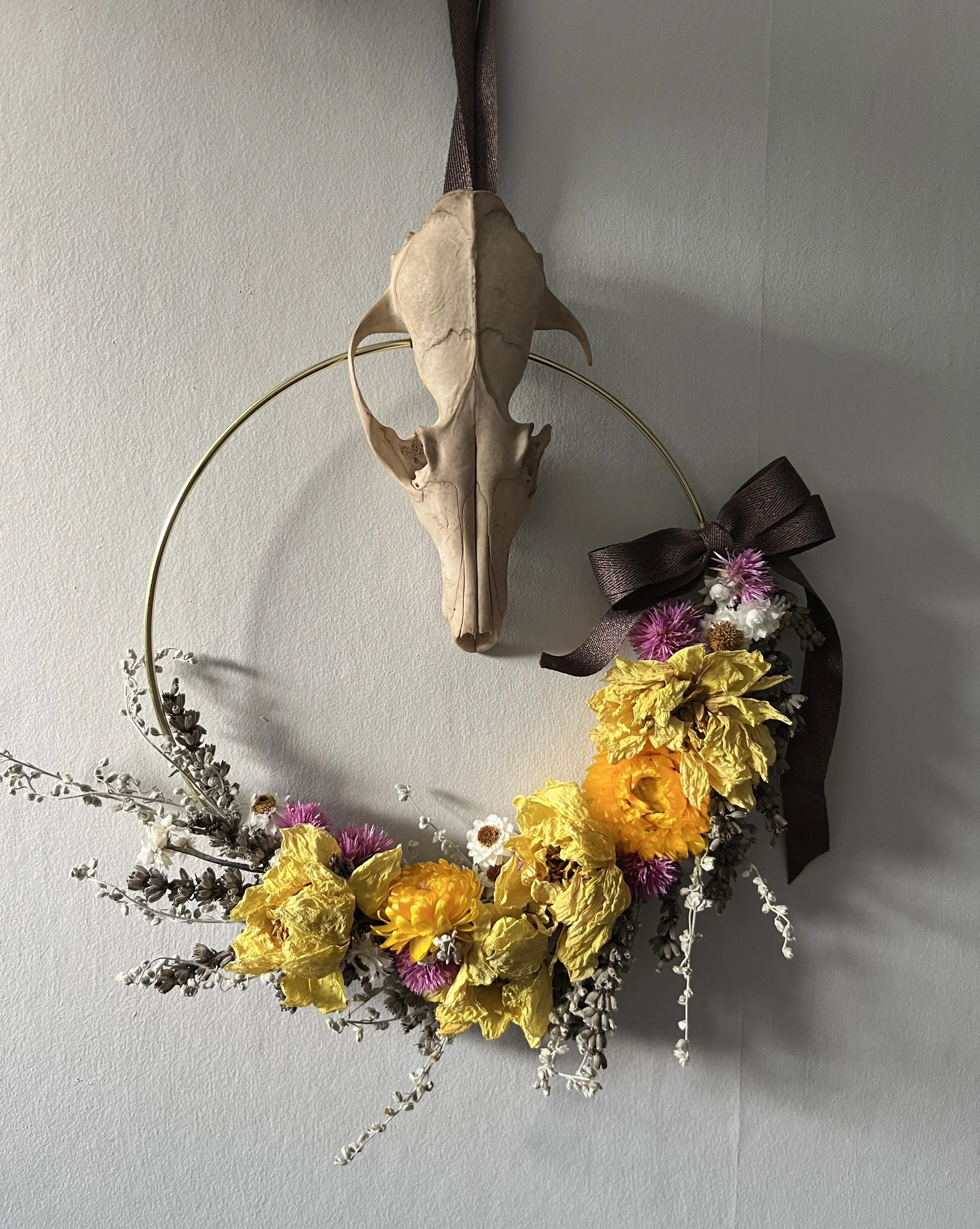 Fox Skull Dried Floral Wreath