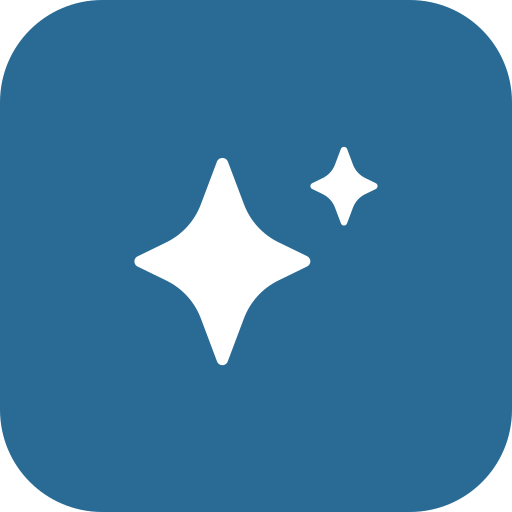 Icon featuring two white sparkling stars on a blue rounded square background.