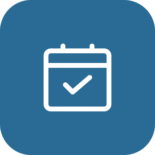 Icon of a calendar with a checkmark.
