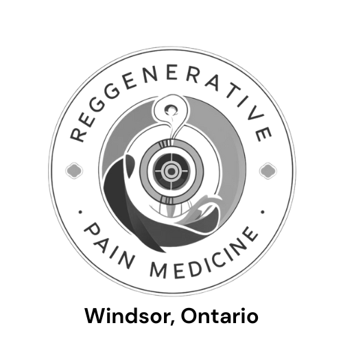 Logo for Regenerative Pain Medicine in Windsor, Ontario, featuring a stylized snake and circular design.
