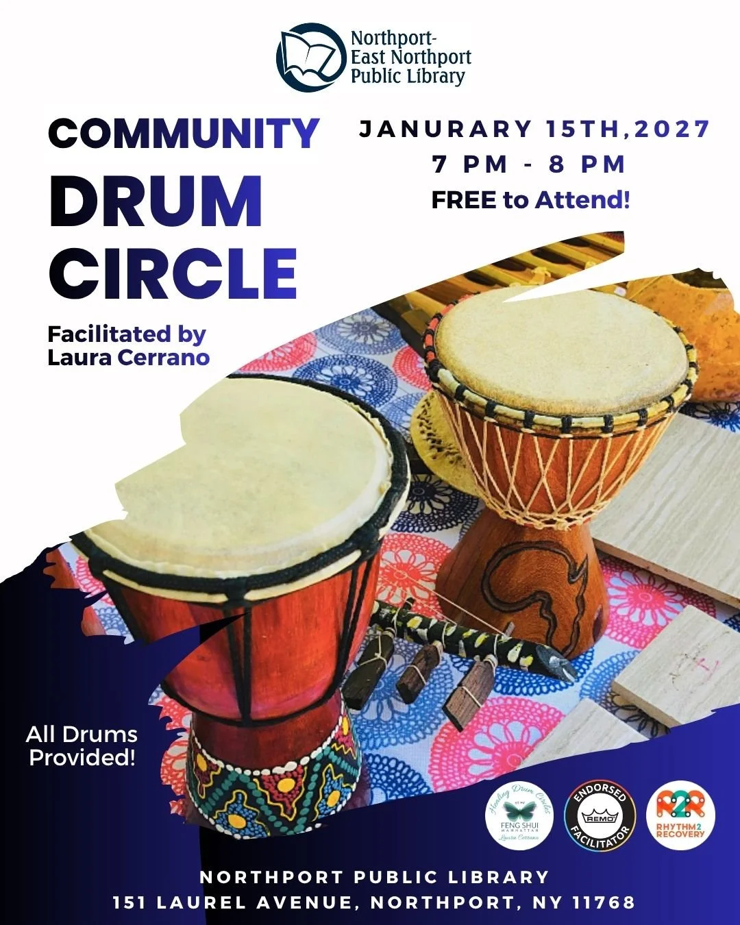 community drum circle laura cerrano feng shui manhattan northport library east