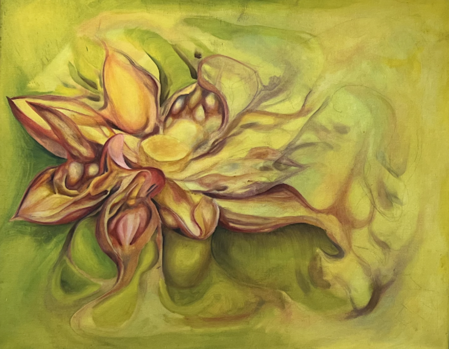 "Lotus", Fire burning, soot and oil paint - Laura Cerrano 