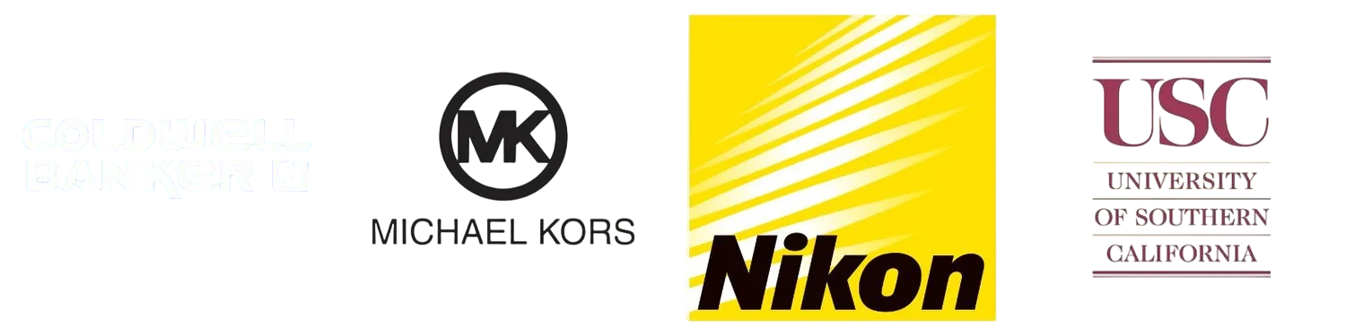 Examining a collage of logos and text related to photography, including the Nikon logo, a camera lens, and other brand logos.