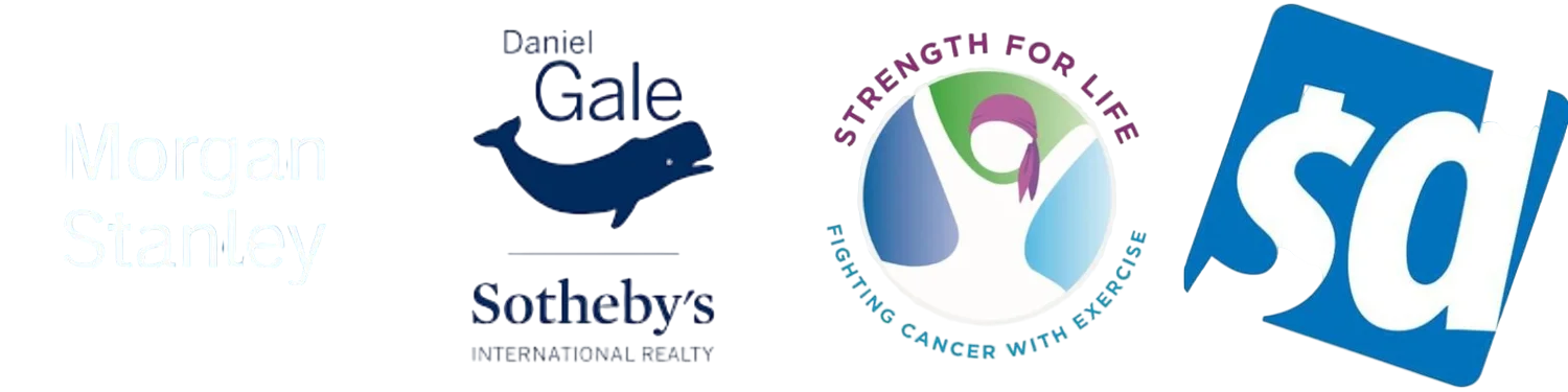 Multiple logos of organizations and companies, including Merck, Sage, and Roche, with overlapping images and text in various colors and styles.