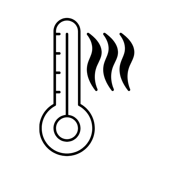 Un symbole de thermomètre avec des lignes de chaleur indiquant une température élevée.