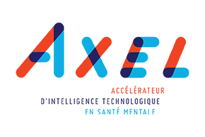 Logo with the word 'AXEL' in colorful stylized letters, with the phrase 'Accelerateur d'intelligence technologique en sante mentale' underneath.