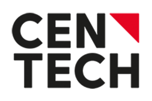 CEN TECH logo with black text and a red triangle