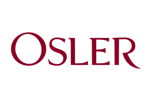 The Osler logo with stylized text in black and burgundy.