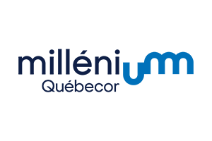 Logo of milléniumm Qubecor with text in blue and dark blue