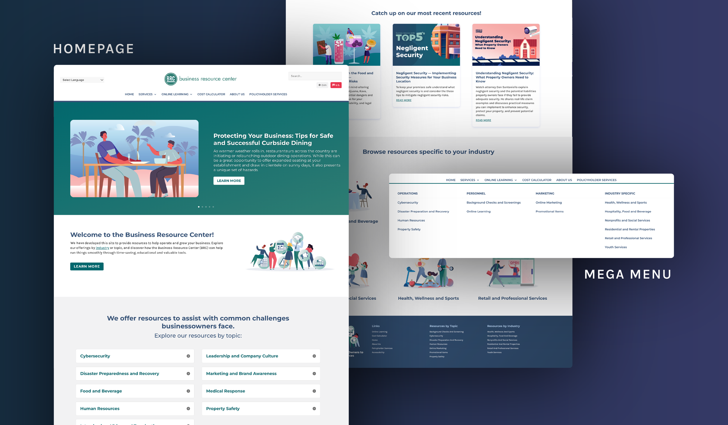 BRC home page featuring a mega menu and search bar