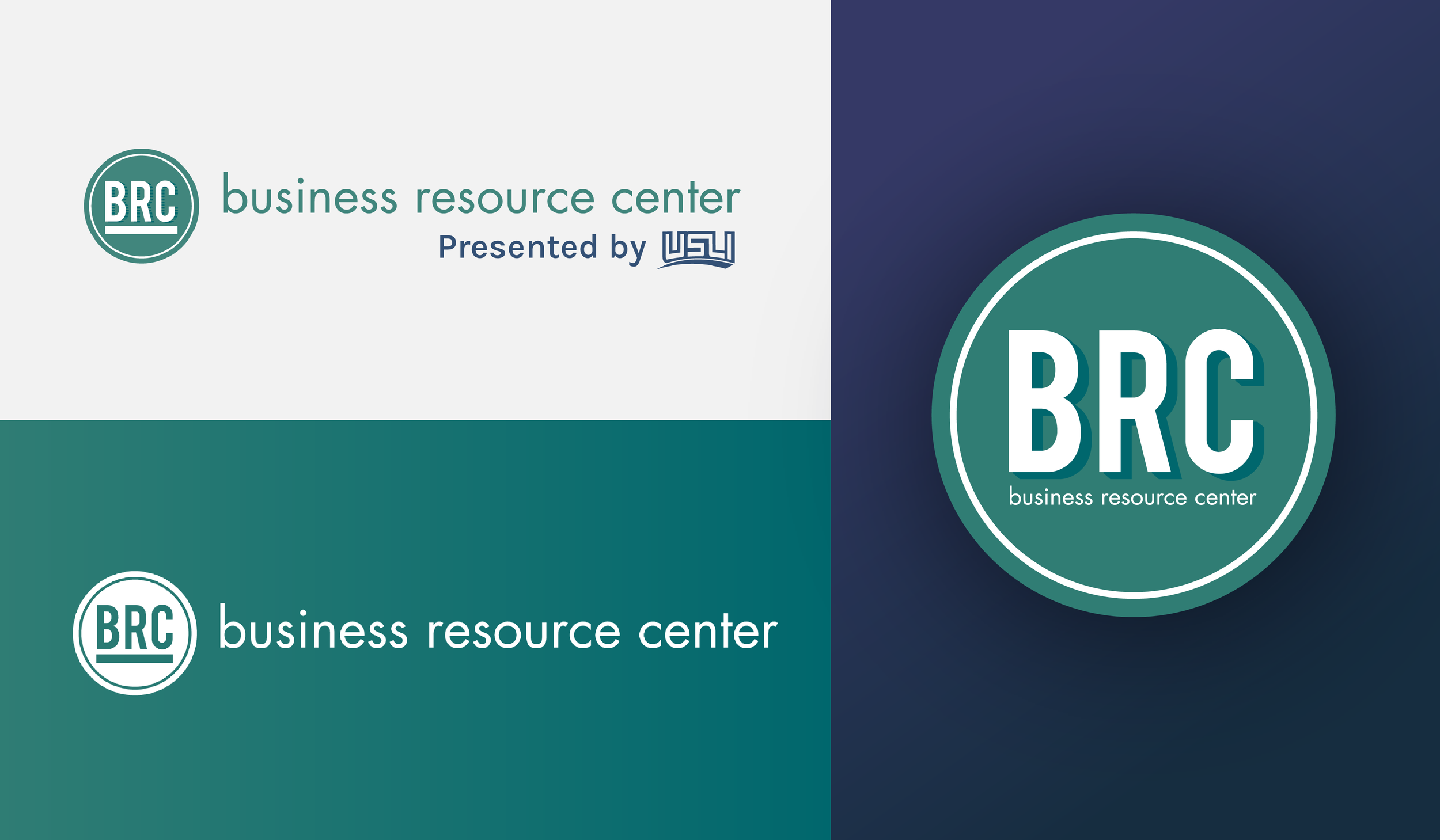 Business Resource Center logo variations shown in teal and white with USLI co-branding.