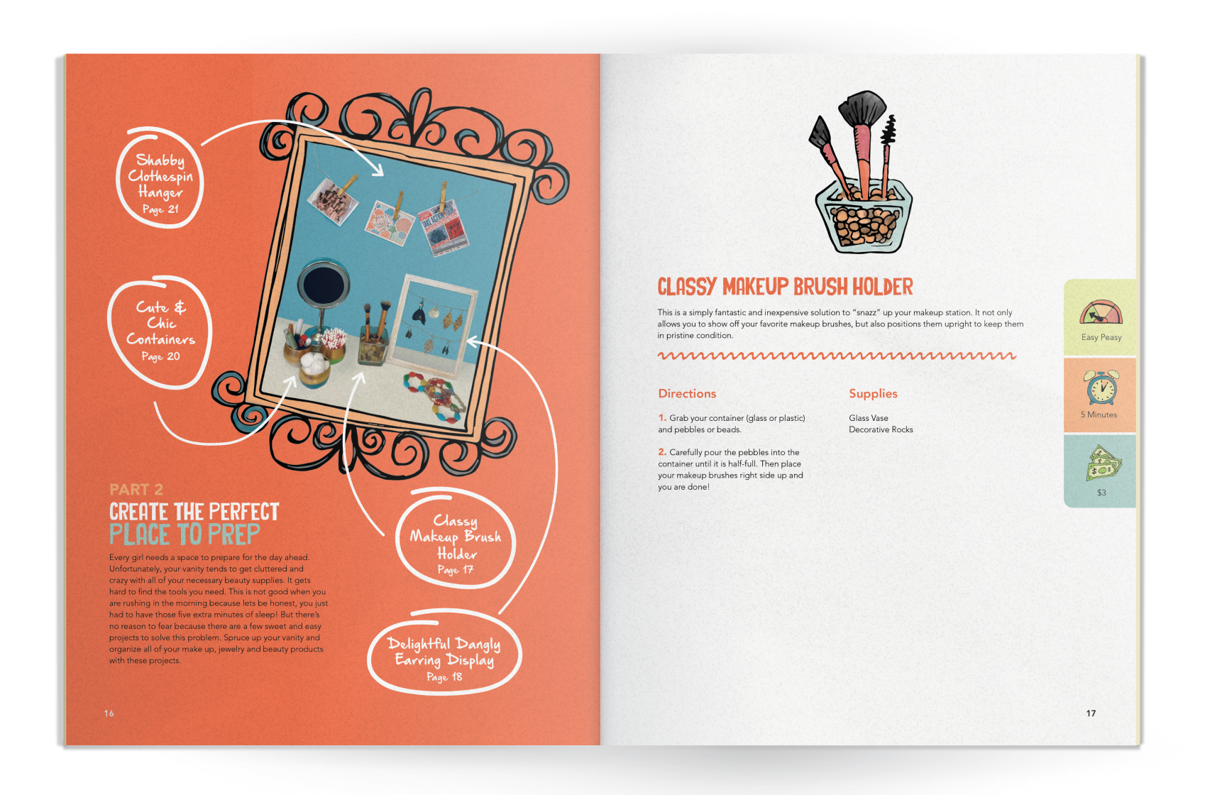 Makeup brush holder project page spread 