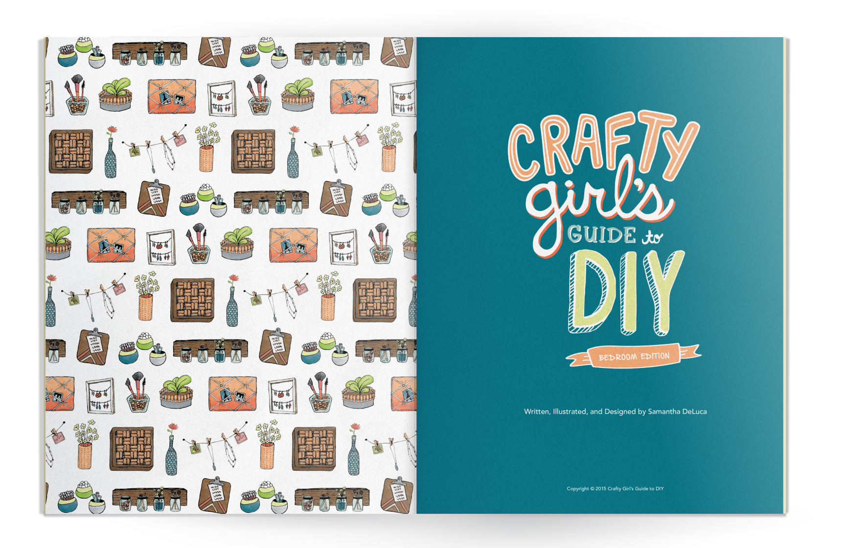 Illustrated pattern and title page spread 