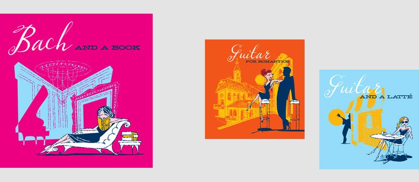 Three book covers about guitar and related topics, with colorful illustrations and text.