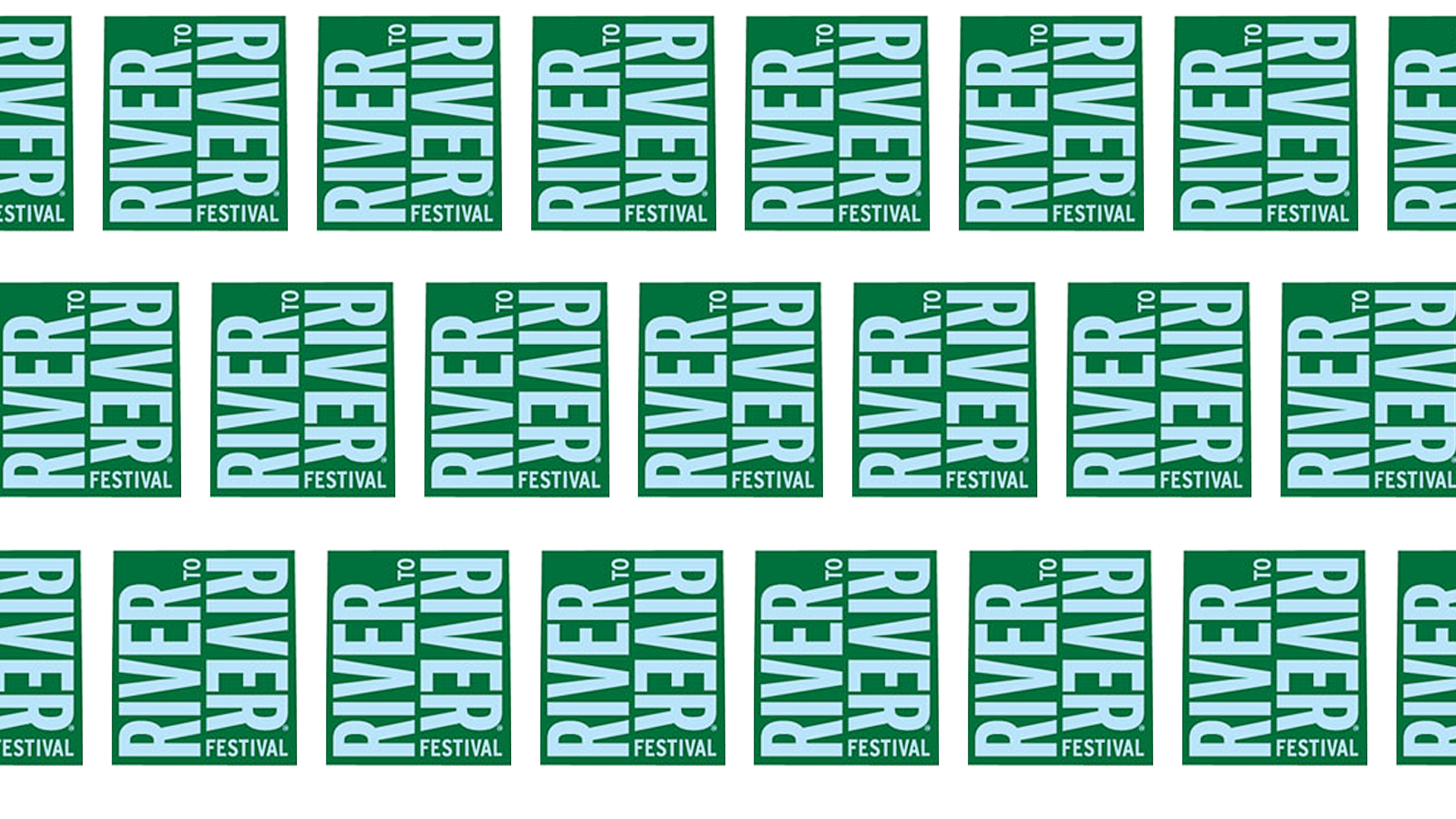 Repeating logo for River to River Festival in green and white.