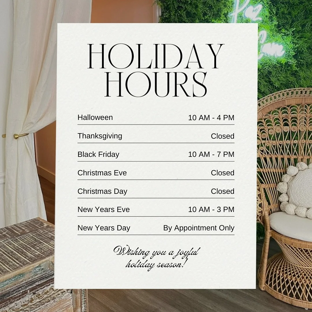 Paz Skin Care Holiday Hours 🎄

Remember to pre-book your pre-holiday treatments! 🤍