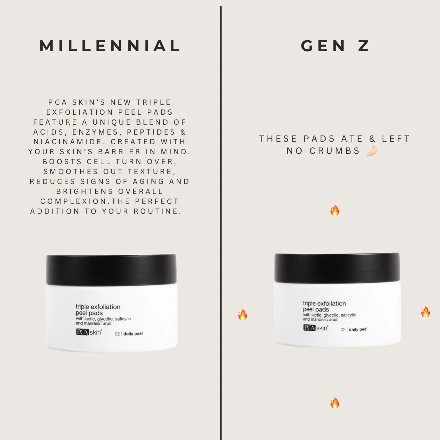 Who should be running our social media? 
The Millennial or Gen Z Employee? 🔥

Anyways, shop @pcaskin new Triple Exfoliation Peel Pads on our online shop 🫧