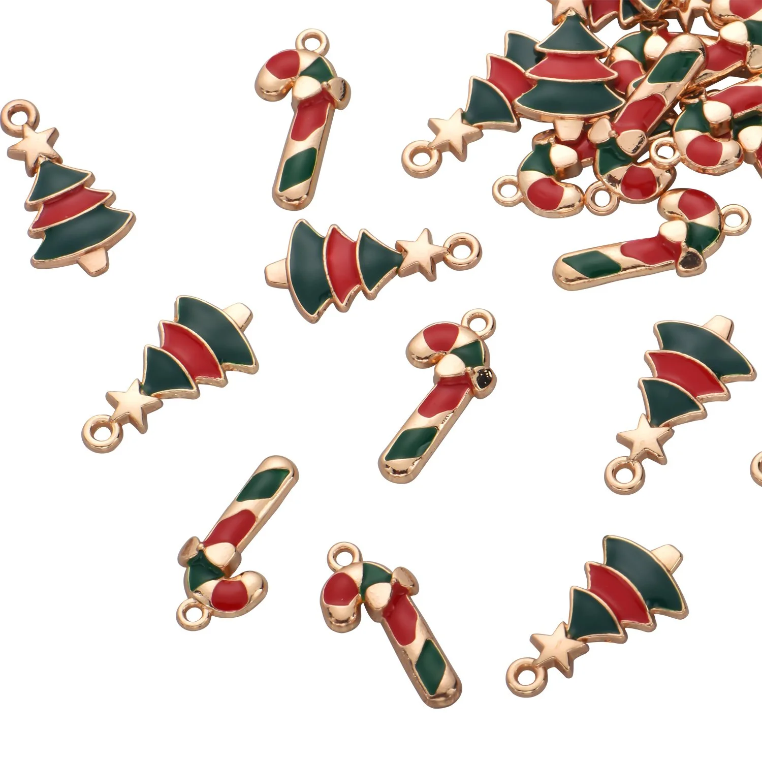 Color Enamel Christmas Tree and Candy Cane Charms