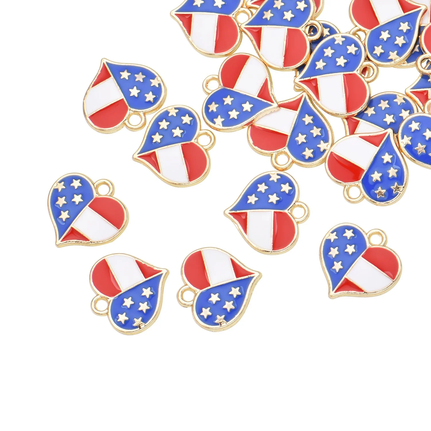Color Enamel Heart Shape US Flag Charms