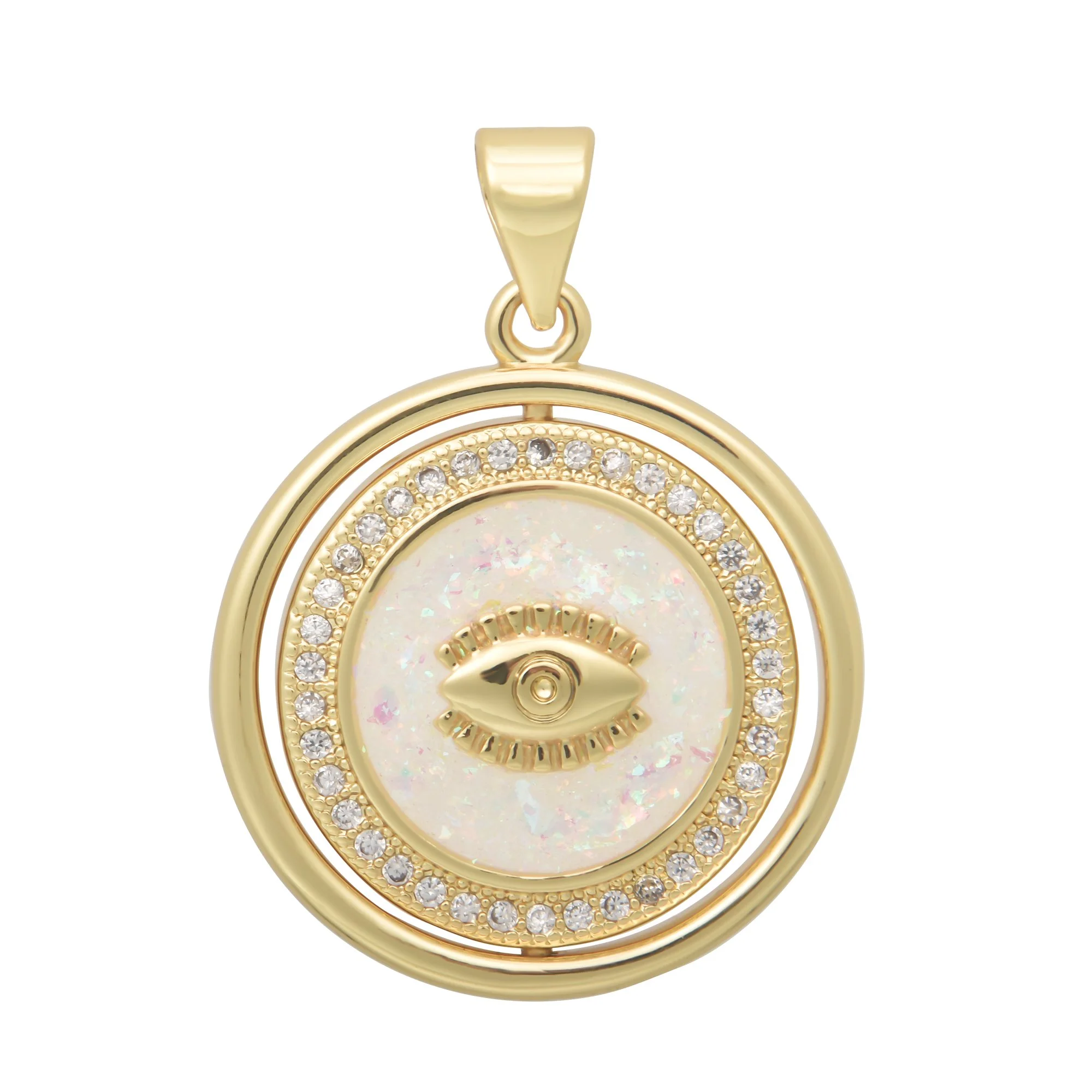 Round Spinning White Evil Eye Opal Charms