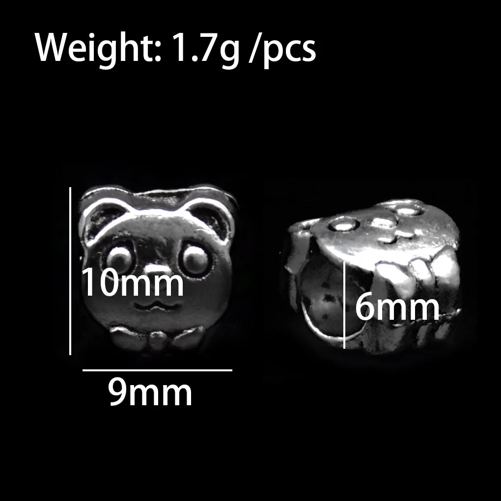 two Tibetan antique silver big hole beads with cute teddy bear head shape marked length 9mm width 6mm and height 10mm