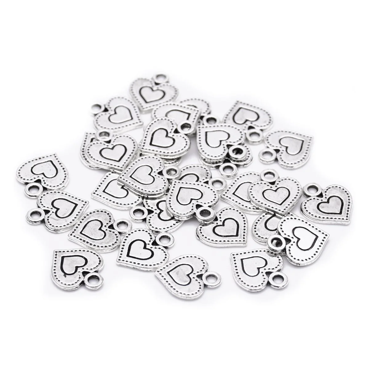 Antique Silver Small Dot Pattern Heart Charms