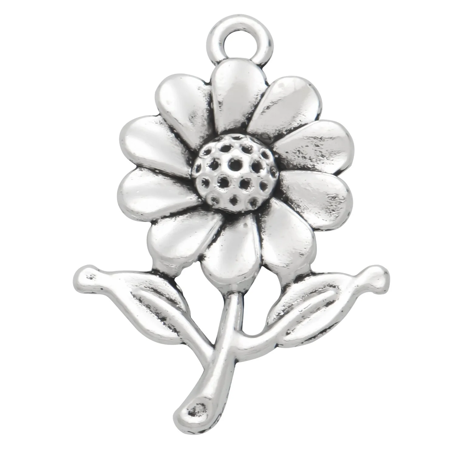 Antique Silver Large Sunflower Charms